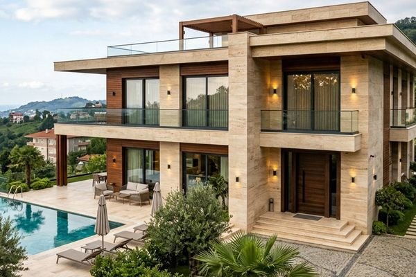 Canik lüks villa taş duvar
